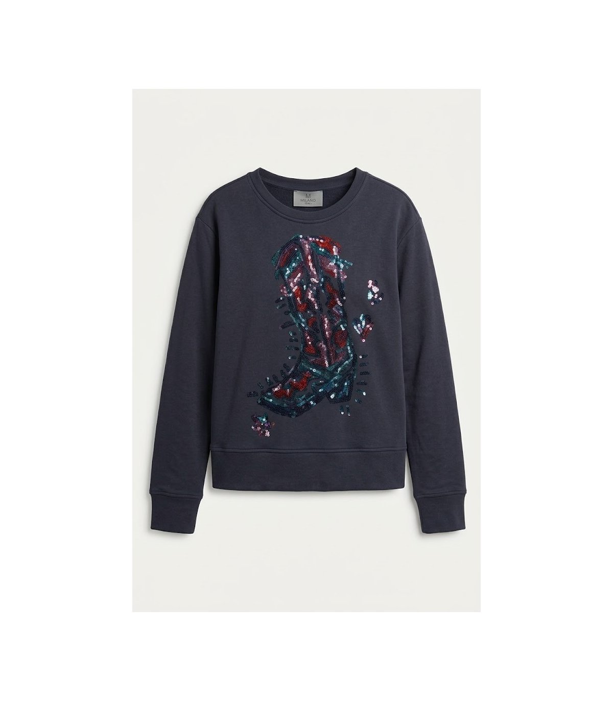 Milano Italy Sudadera marino estampado bota lentejuelas
