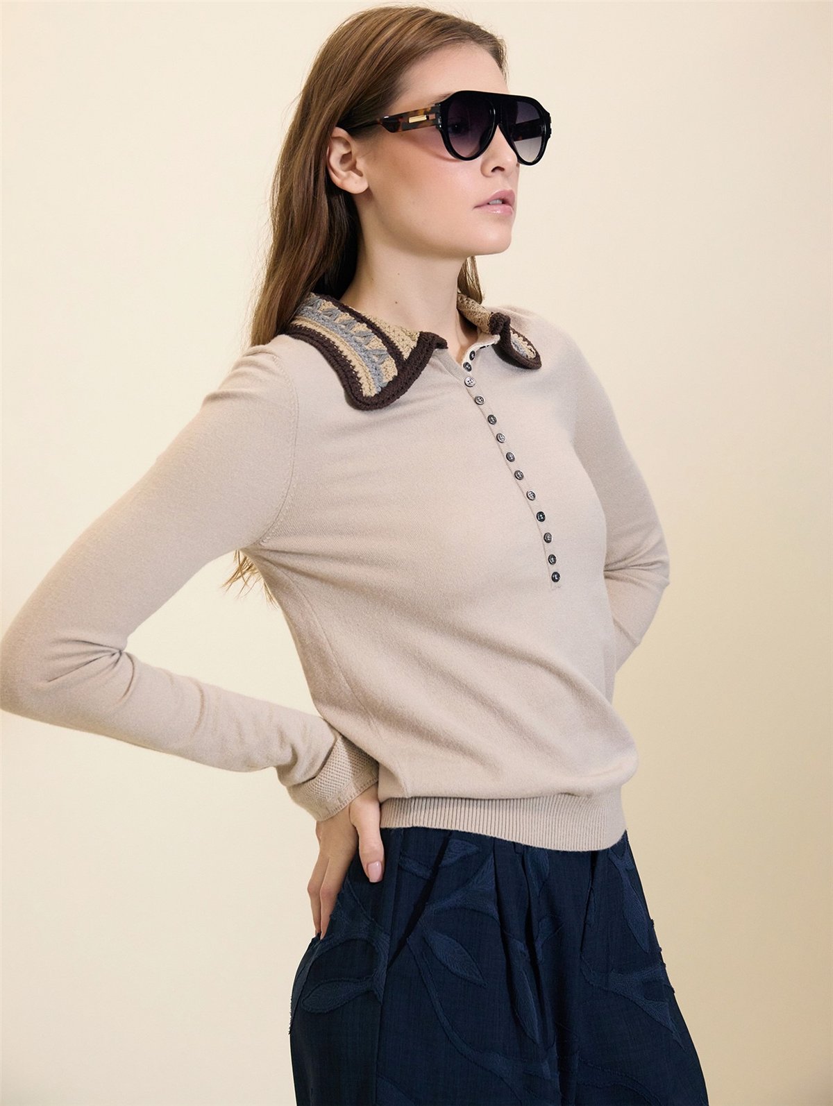 Meisie Jersey con cuello polo crochet