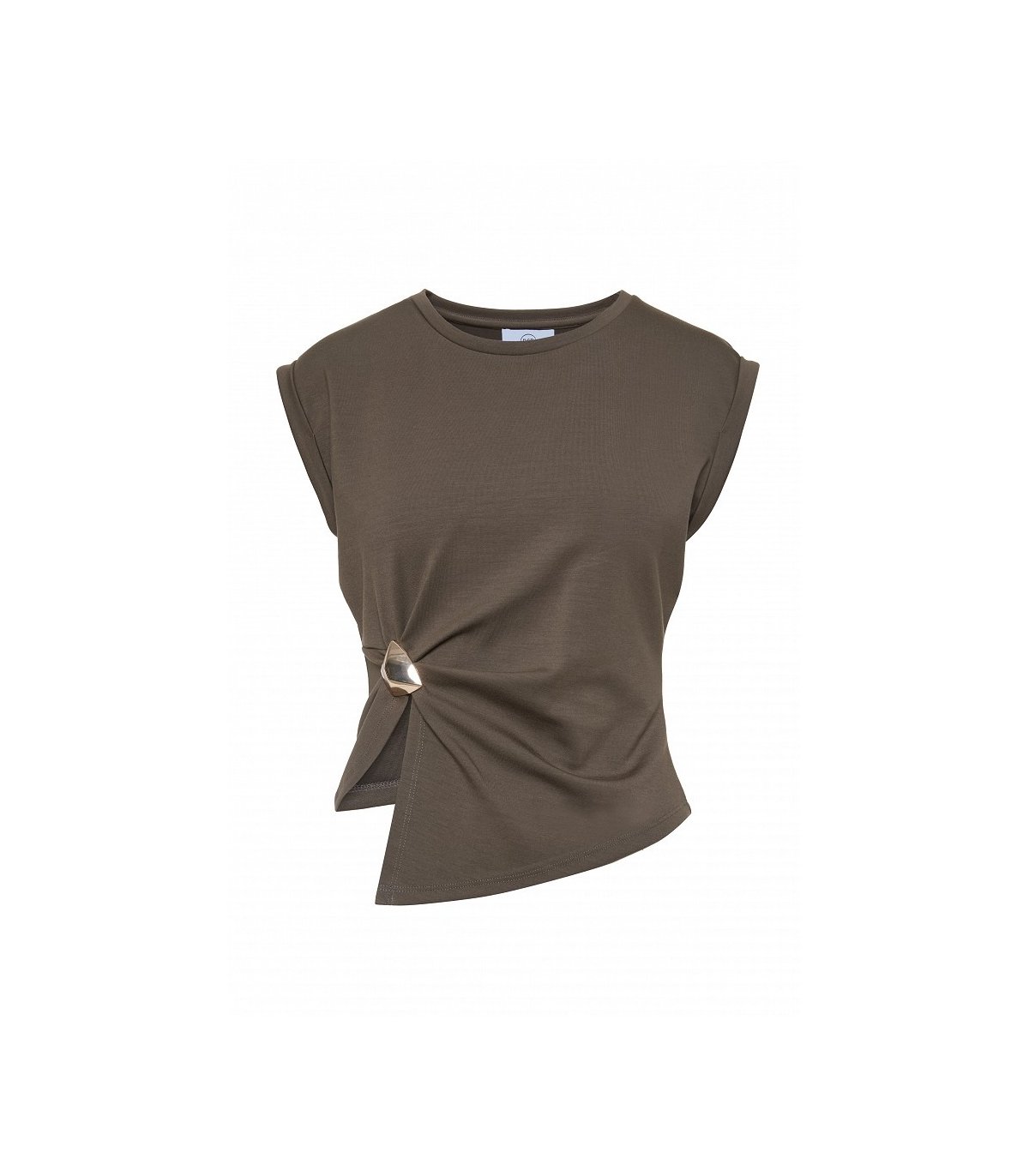 BSB Blusa con asimetría y detalle broche color moka