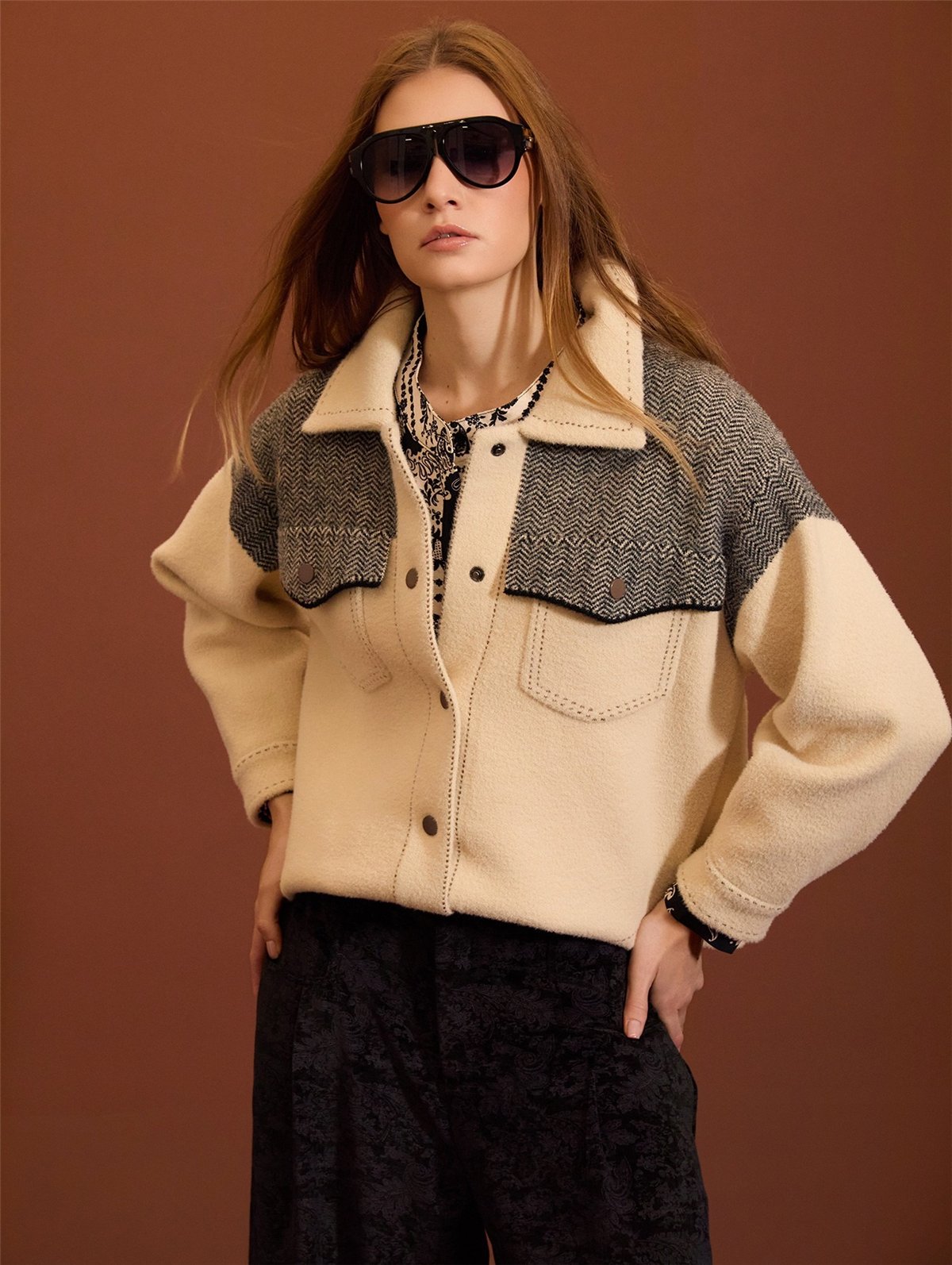 Meisie Chaqueta de punto en espiga bicolor