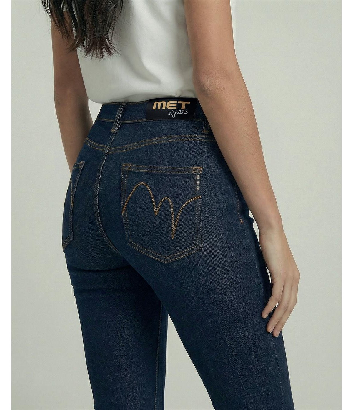 MET Jeans skinny denim azul oscuro detalle joyas