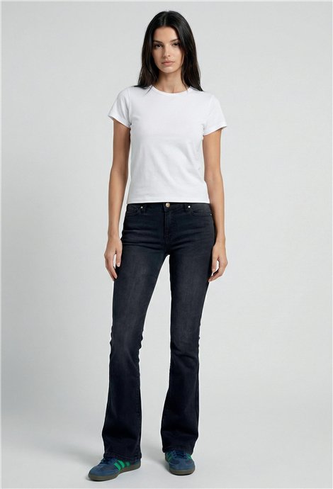 MET Jeans acampanado color negro detalle joyas