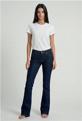 MET Jeans acampanado azul oscuro detalle joyas