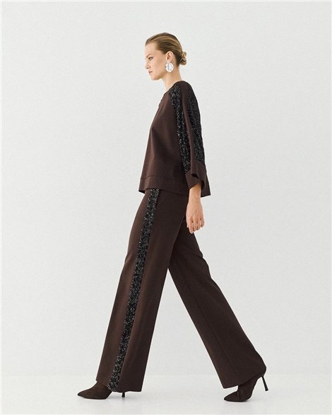 Acces Pantalón recto con listón de lentejuelas