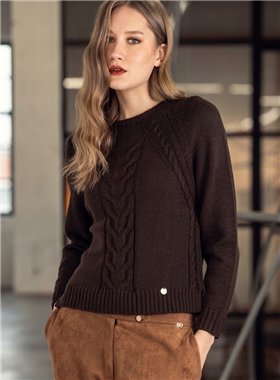 Scusi Jersey con detalle trenzado color chocolate