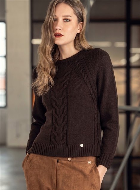 Scusi Jersey con detalle trenzado color chocolate