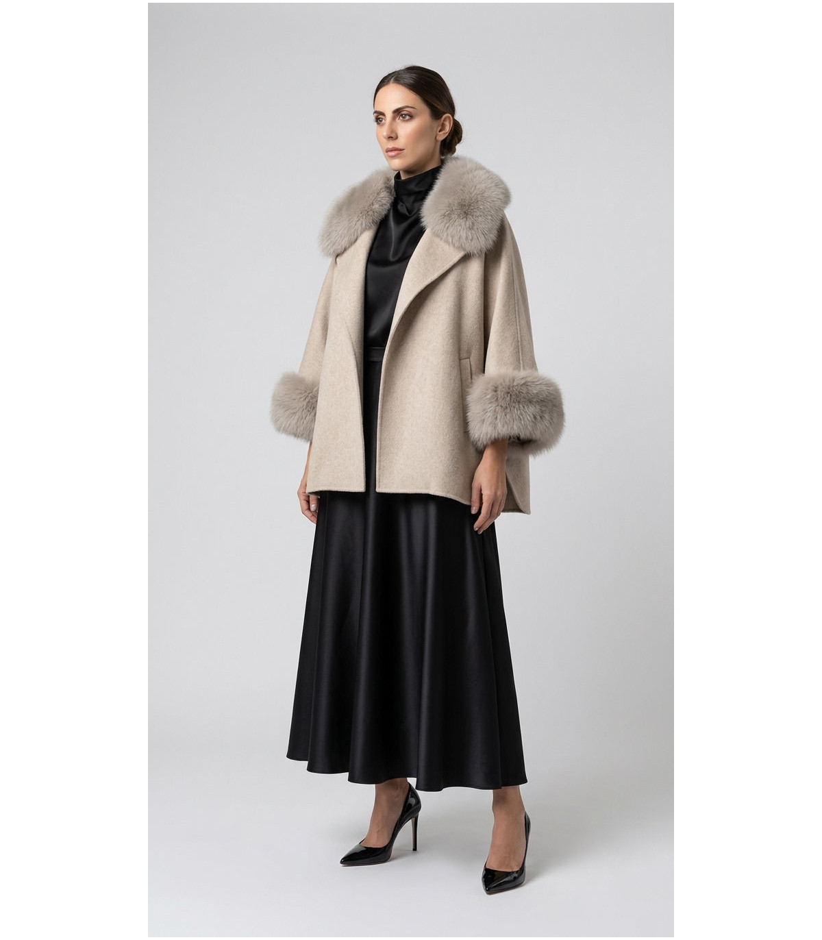 SCL Chaqueta de lana con puños y cuello de pelo