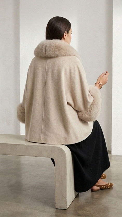SCL Chaqueta de lana con puños y cuello de pelo