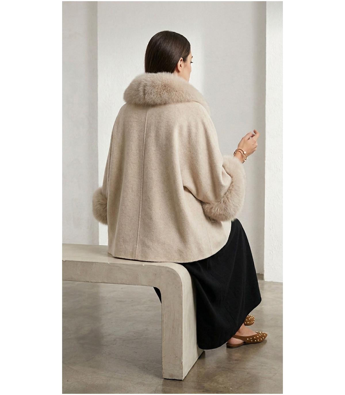 SCL Chaqueta de lana con puños y cuello de pelo