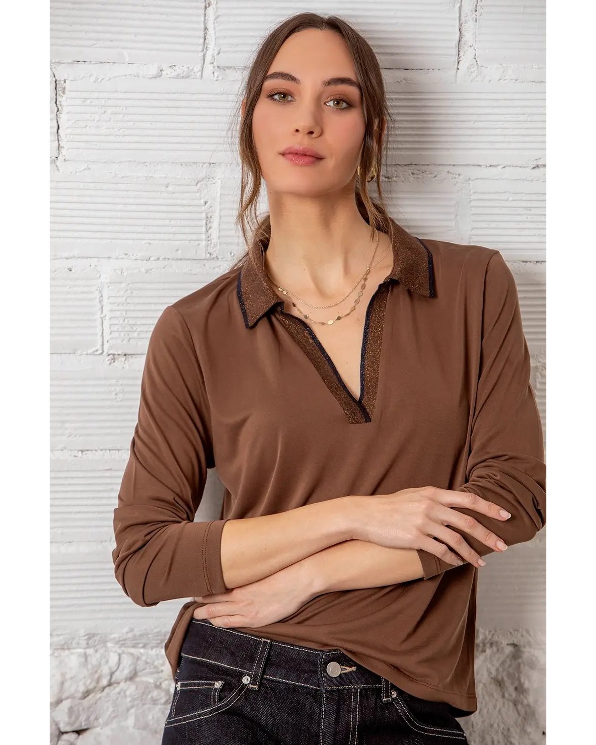 Gerry Blusa cuello polo con detalle lurex