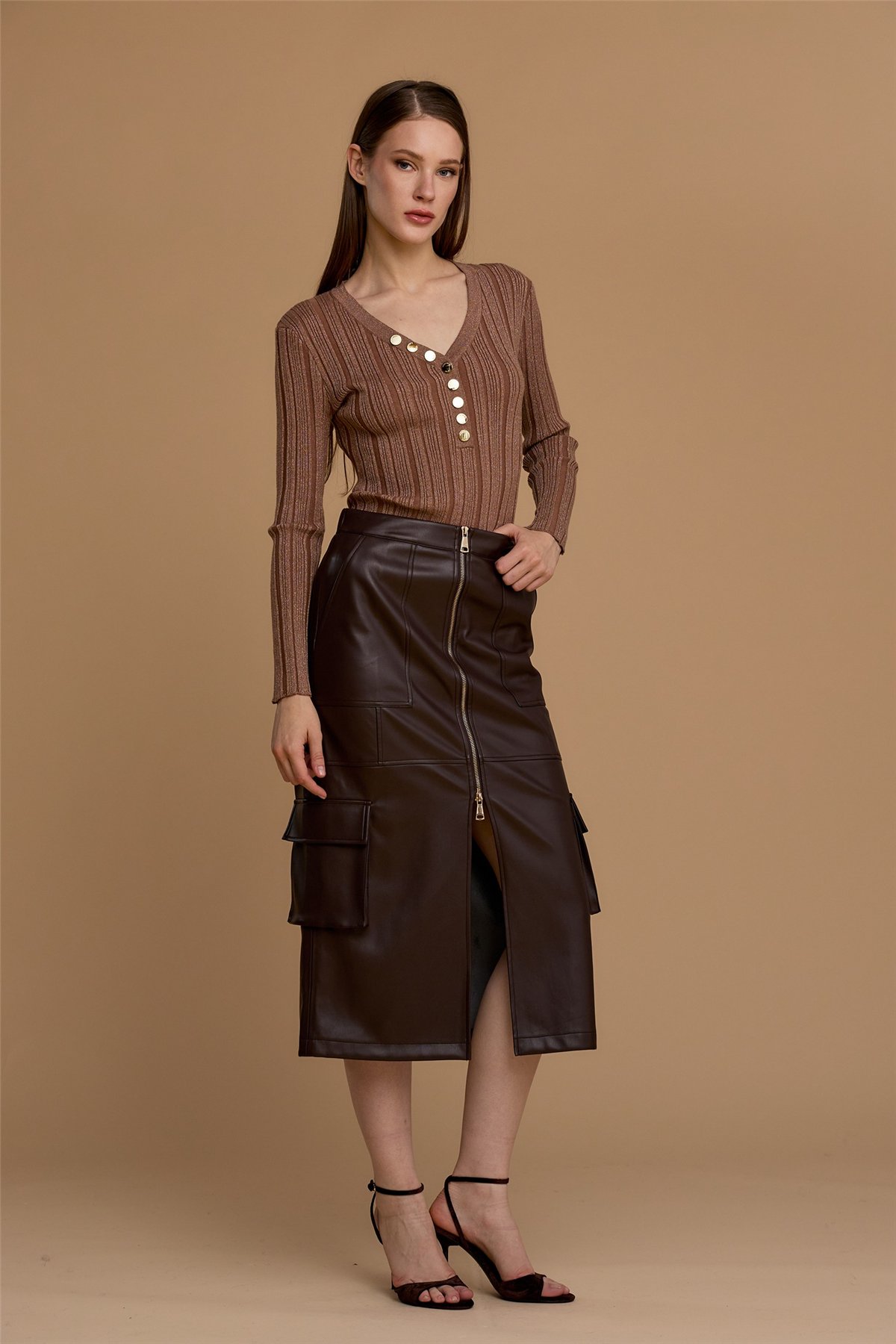 Nosecrets Falda cargo ecopiel color morado