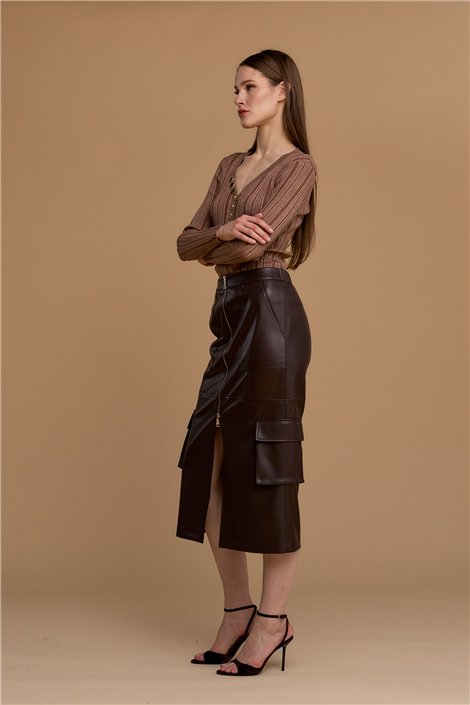 Nosecrets Falda cargo ecopiel color morado