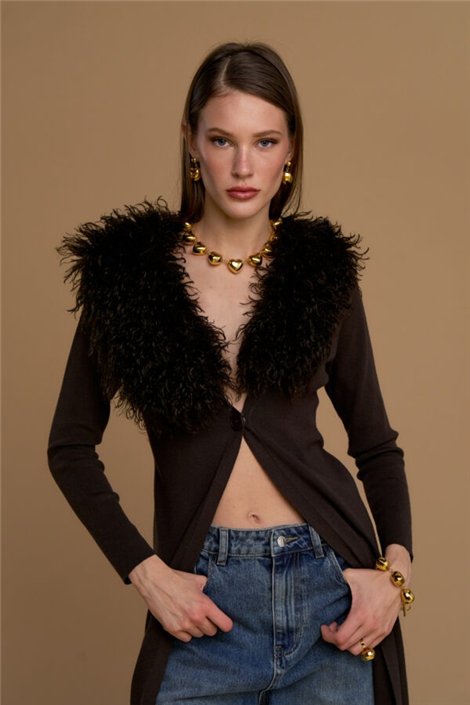 Nosecrets Maxi cárdigan con cuello de pelo