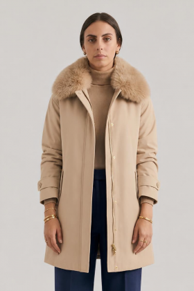 SCL Abrigo color beige con pelo en cuello