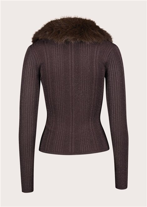 GAUDI Cárdigan con mezcla lurex y cuello de pelo