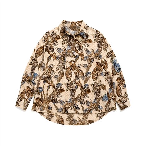 Parole Sobre camisa cacao estampado flor .