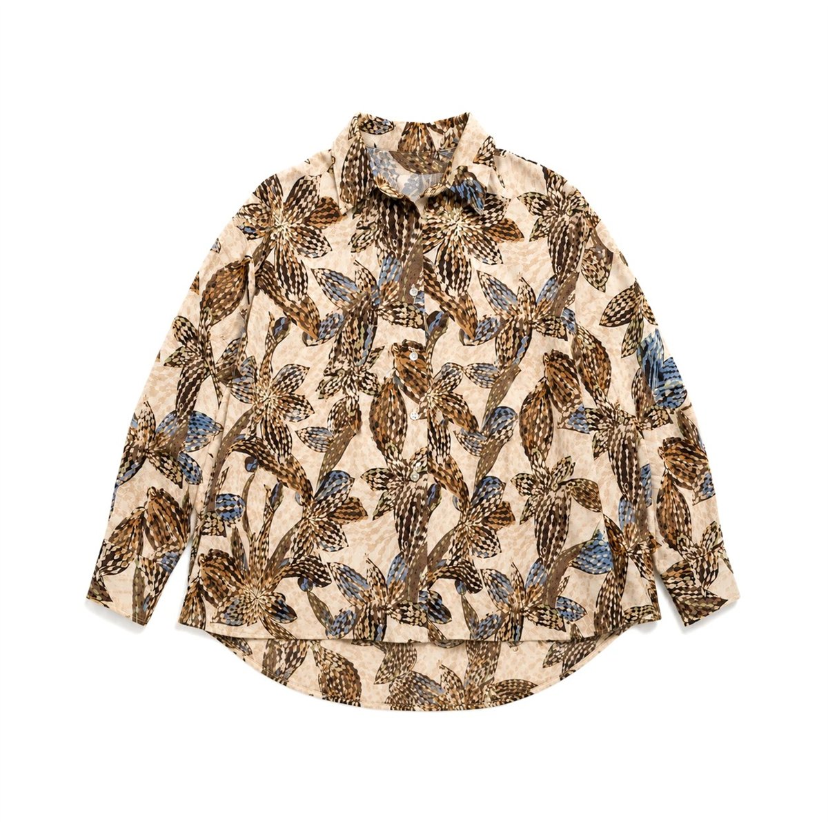Parole Sobre camisa cacao estampado flor .