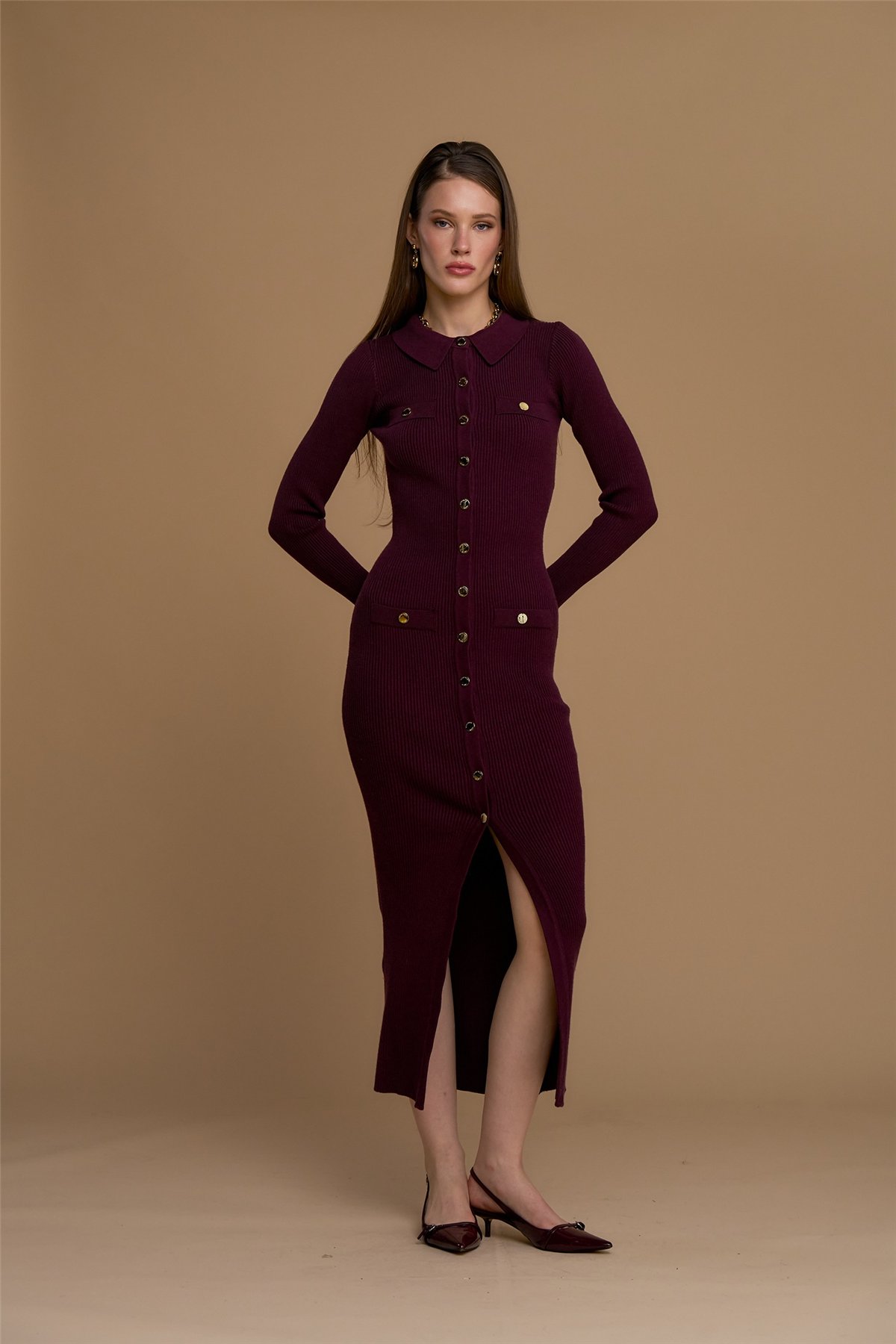 Nosecrets Vestido largo de punto con botones