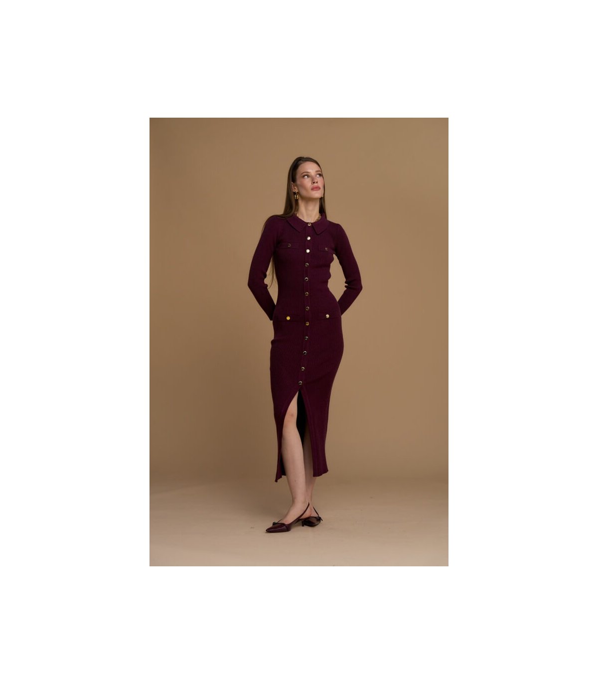 Nosecrets Vestido largo de punto con botones