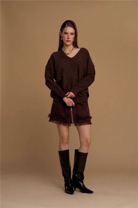 Nosecrets Jersey amplio con microlentejuelas color café