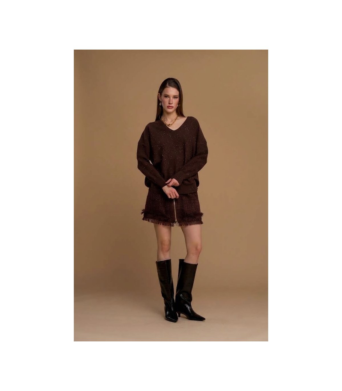 Nosecrets Jersey amplio con microlentejuelas color café