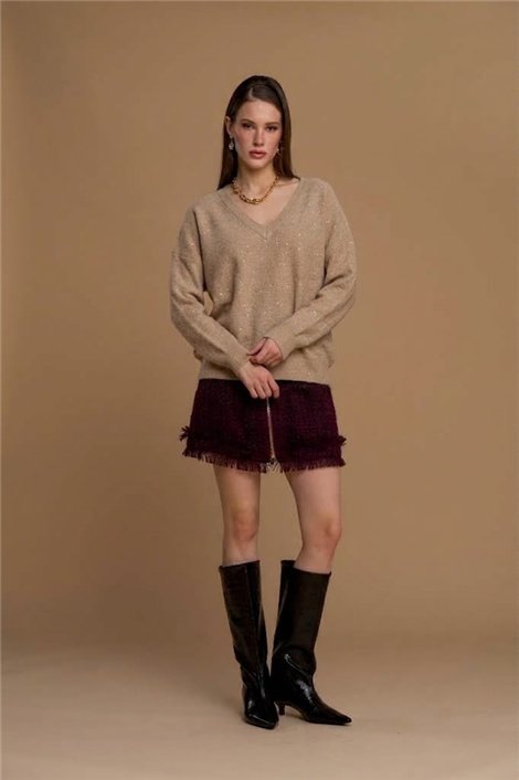 Nosecrets Jersey amplio con microlentejuelas beige