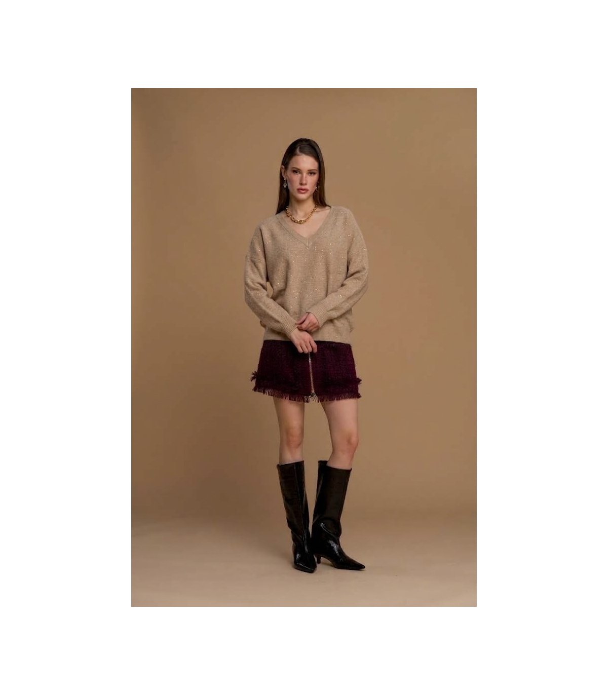 Nosecrets Jersey amplio con microlentejuelas beige