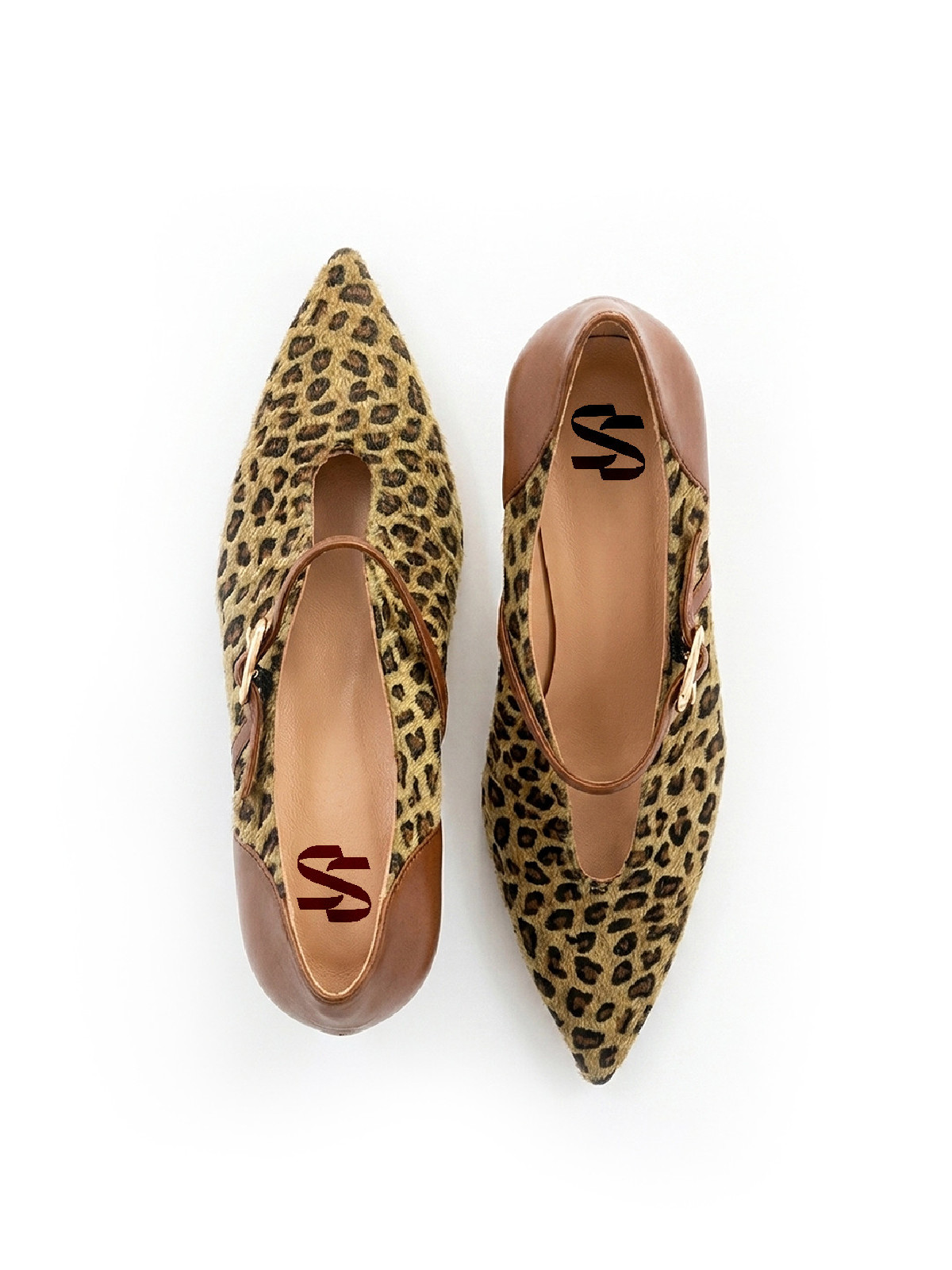 Vosso Moda Zapato piel marrón-kaki con efecto pelo