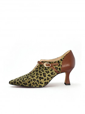 Vosso Moda Zapato piel marrón-kaki con efecto pelo