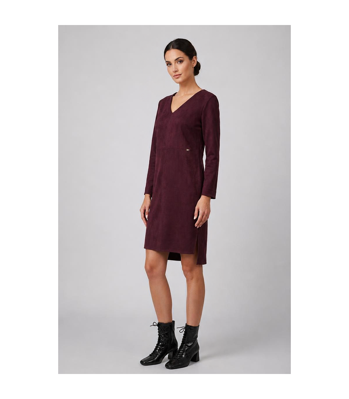 Scusi Vestido 3/4 efecto antelina color vino