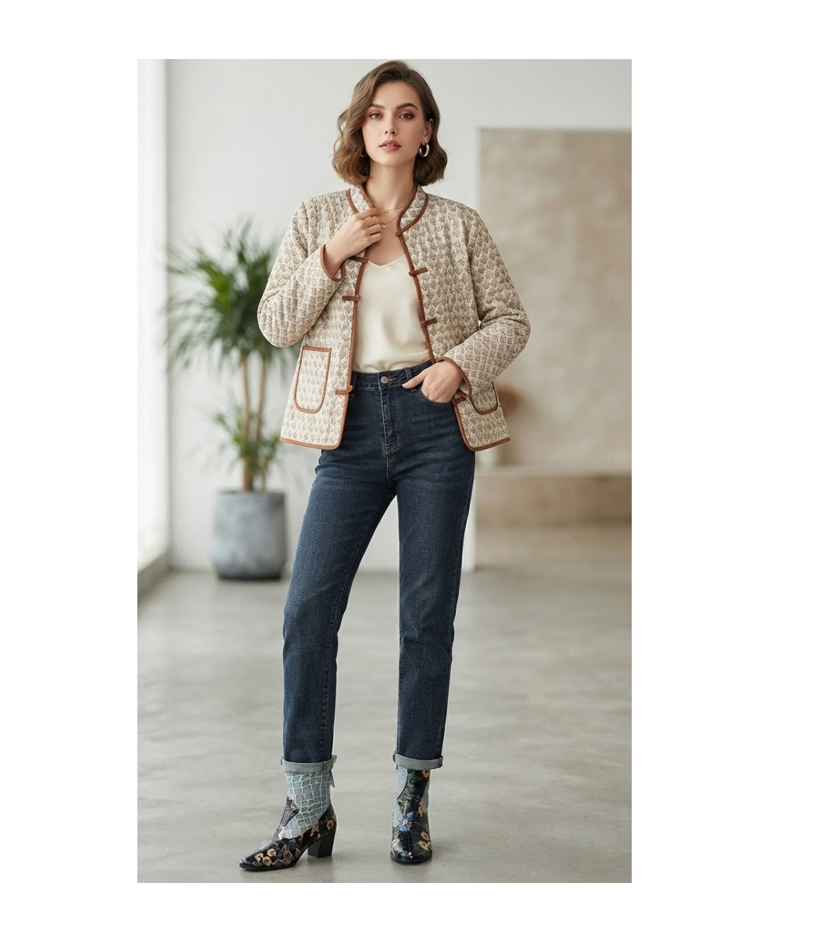 ATEV Chaqueta ligera beige estampado