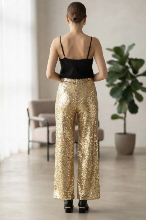 ATEV Pantalón microlentejuelas doradas