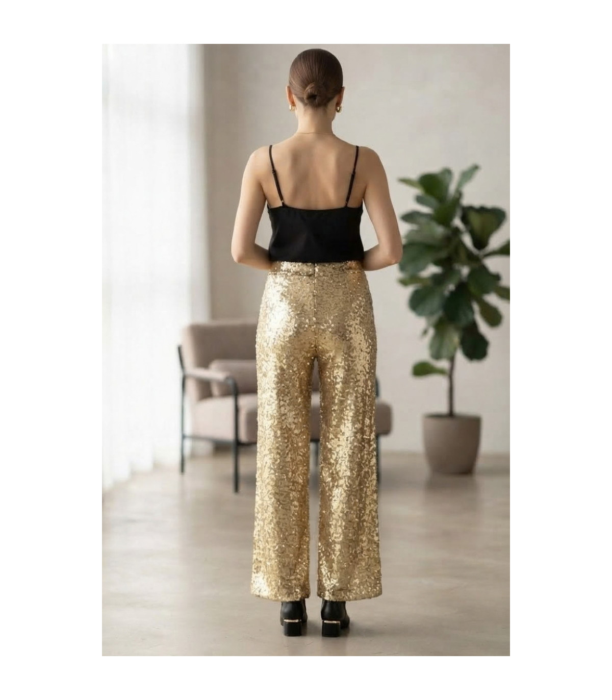 ATEV Pantalón microlentejuelas doradas