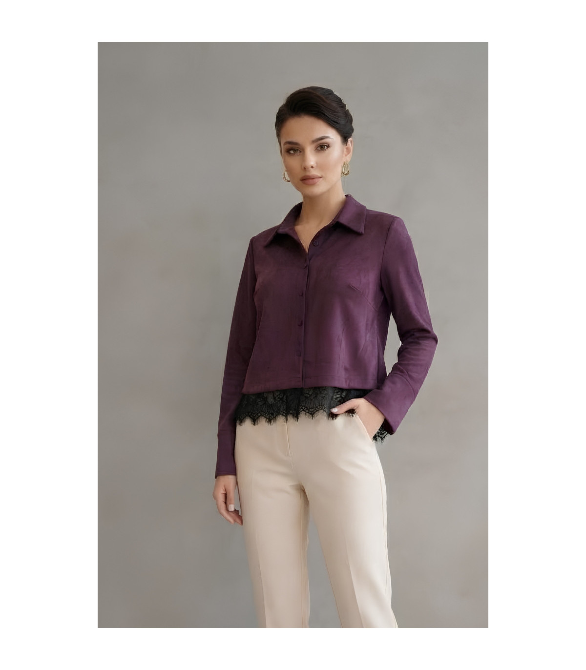 Acces Camisa efecto antelina con encaje