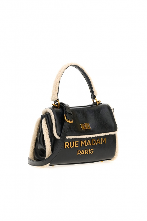 Rue Madam Bolso pequeño en ecopiel negra y detalle borreguito