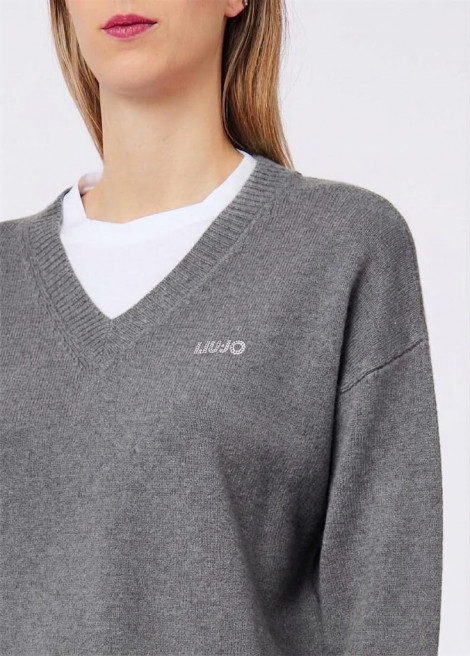 Liu Jo Jersey punto gris cuello doble