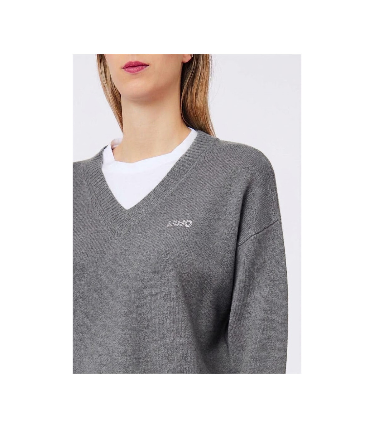 Liu Jo Jersey punto gris cuello doble