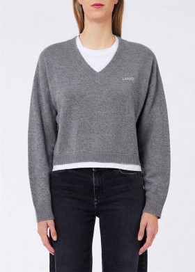 Liu Jo Jersey punto gris cuello doble