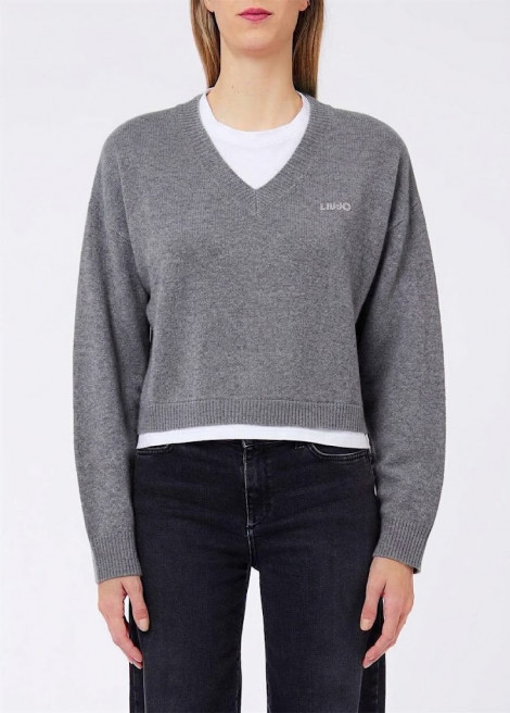 Liu Jo Jersey punto gris cuello doble