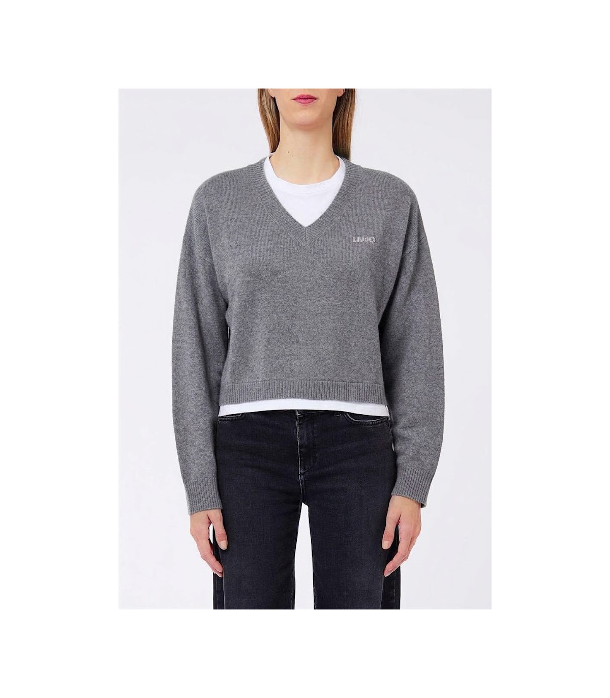 Liu Jo Jersey punto gris cuello doble
