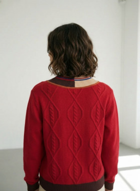 WNT Jersey rojo trenzas y cuello multicolor