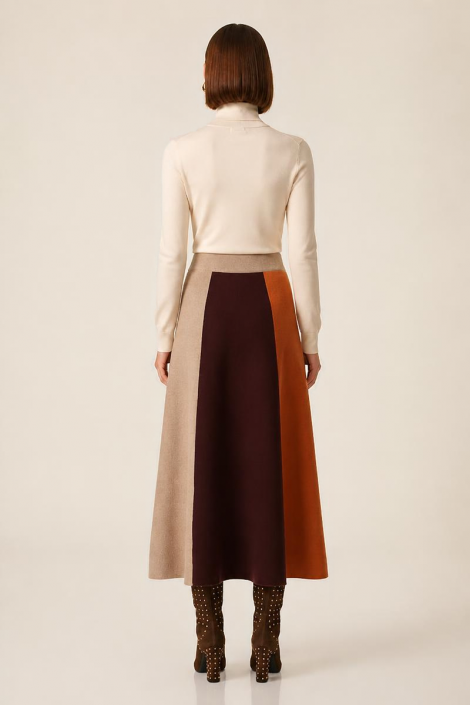WNT Falda midi de punto rayas naranja-choco