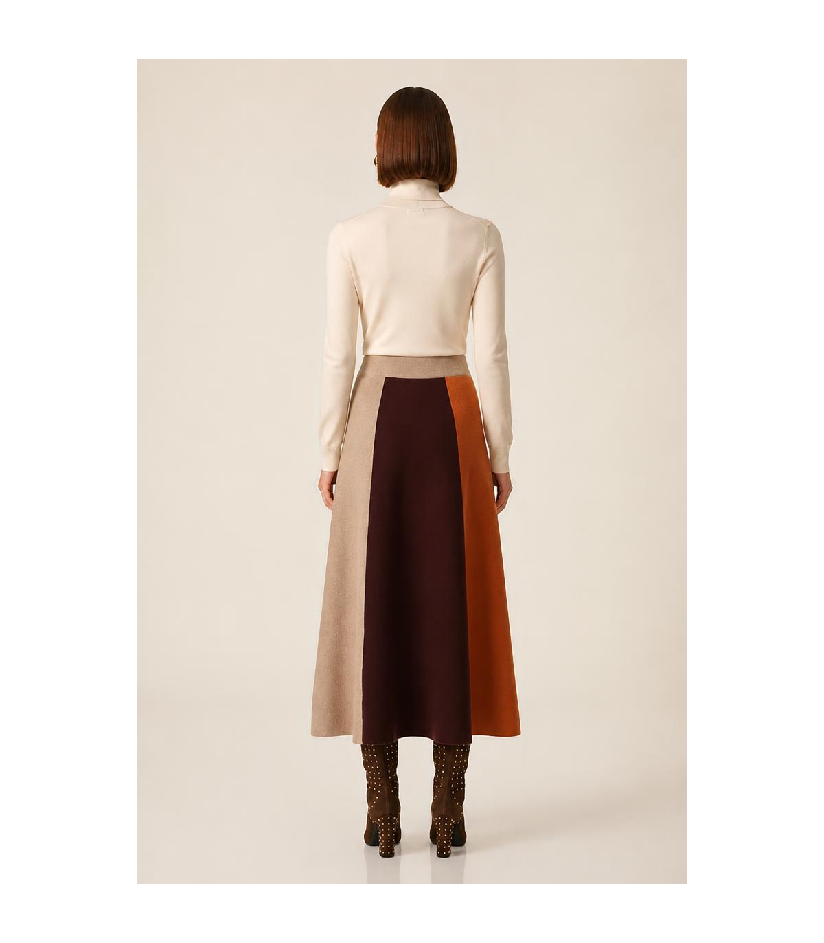 WNT Falda midi de punto rayas naranja-choco