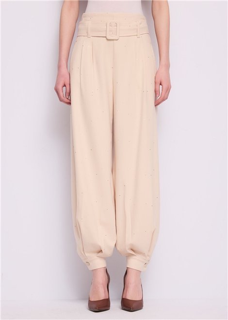 GAUDI Pantalón beige con pinzas y cinturón