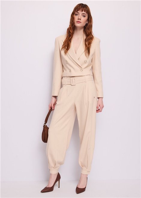GAUDI Pantalón beige con pinzas y cinturón