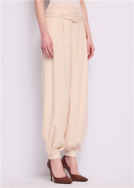 GAUDI Pantalón beige con pinzas y cinturón