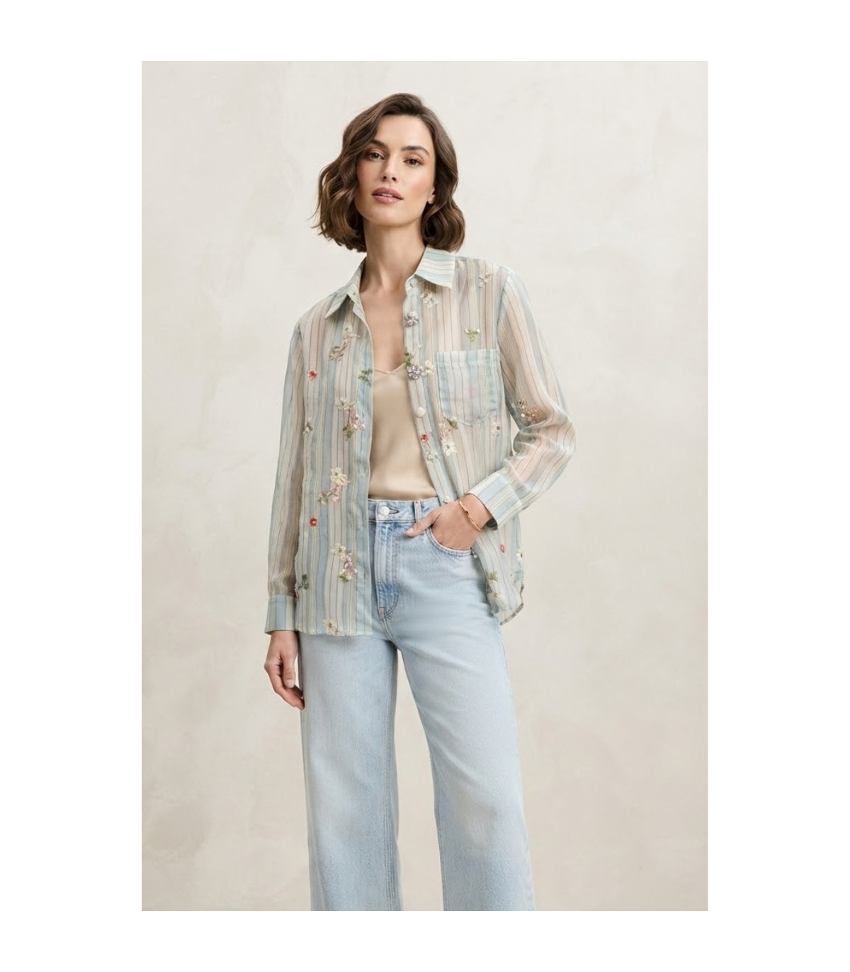 MYC Camisa rayas con bordado letejuelas