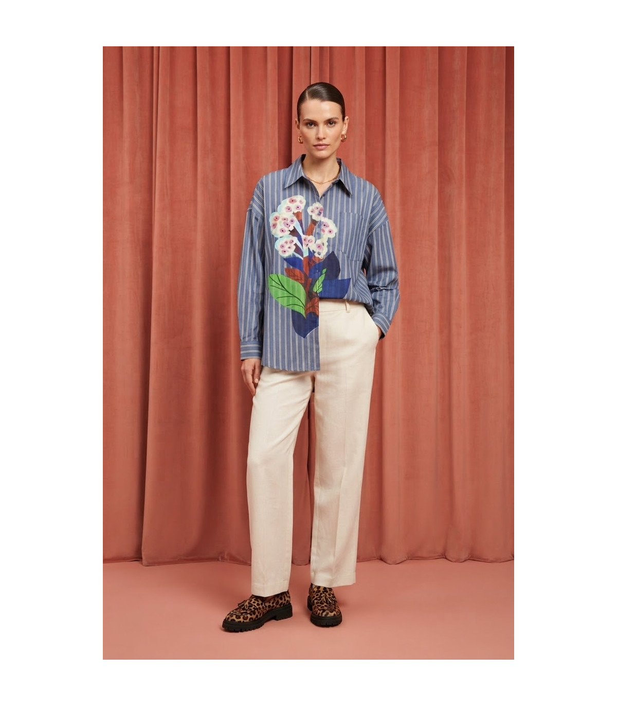 CBH Camisa rayas con estampado floral