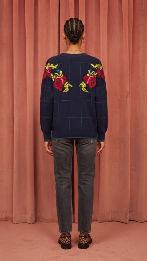 CBH Jersey de cuello V y bordado floral