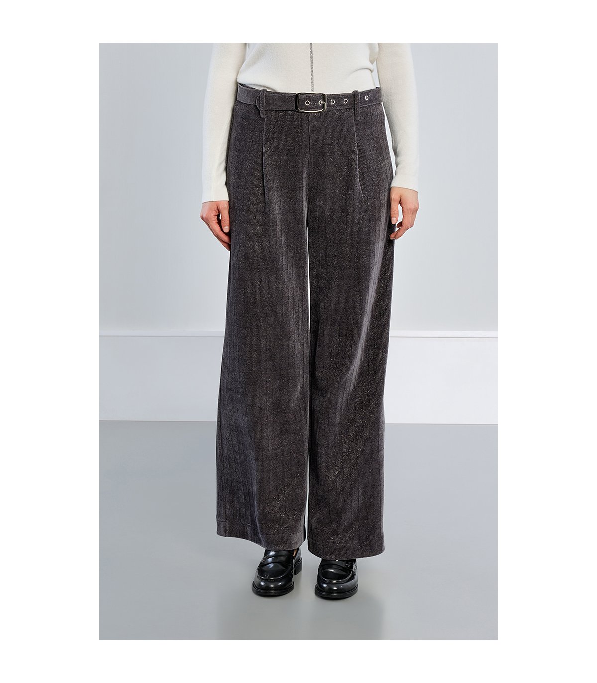 Lili Sidonio Pantalón palazzo micropana-lurex gris